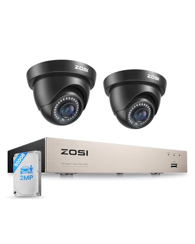 ZOSI 2MP Kit Cámaras de Vigilancia Seguridad Cableada para Hogar 8CH CCTV DVR Sistema 500GB Disco Duro y 2 1080P Cámara Interior/Exterior, Detección de Personas, Visión Nocturna