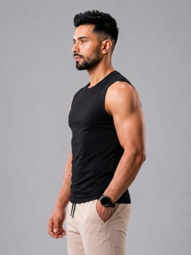 Image of CHKOKKO Gym Sleeveless T Shirt for Men Workout Compression Tanktop Sando Cut Sleeves Tees Gym Vest for Man Athletic Dry Fit for Sports Fitness & Exercise