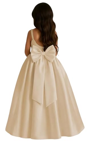 Sewavai Bow Champagne Flower Girl Dresses for Summer Wedding Long