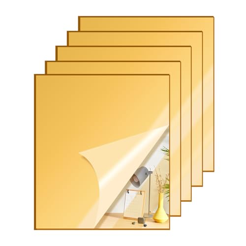 Image of 5 Pcs 12 x16 Inch Gold Acrylic Mirror Sheet, 1 /8 Inch Thick Opaque Glossy Mirror, Plexiglass Mirror Sheets with Protective Film, Rigid Mirror Sheets for Sawing, DIY, Laser Cutting and Engraving