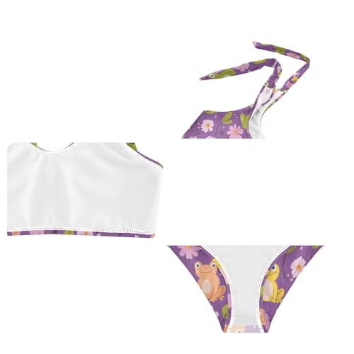 Wusikd Cute Frogs Girls Swimsuits Two Piece Floral Purple Swimwear Bikini Set for for Girls Size 3T2