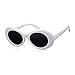 GIFIORE Oval Sunglasses for Women Men Retro Vintage 90s Fashion Bold Oval Frame Sun Glasses (2 Pack: White & Checkered)