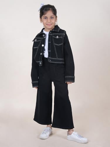 Image of Girls Full Sleeve Solid Crop Denim Jacket