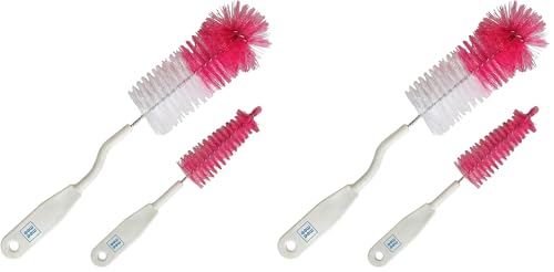 Image of Mee Mee Nylon Bottle Brush with Nipple Cleaner | 360 Rotating Handle | High-Density Soft Bristles | BPA Free | Scratch-Free Cleaning | Non-Toxic | Easy Grip | Dishwasher Safe (Pink) (Pack of 2)
