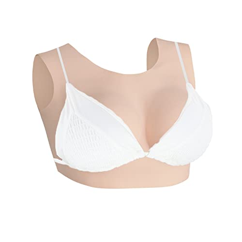 Alymor Silikon Brüste Crossdresser Brüste Realistisch Künstliche Brustformen Runder Kragen Mit Hohlem Rücken für Transgender Cosplay D Cup Color 2: Nude Cover