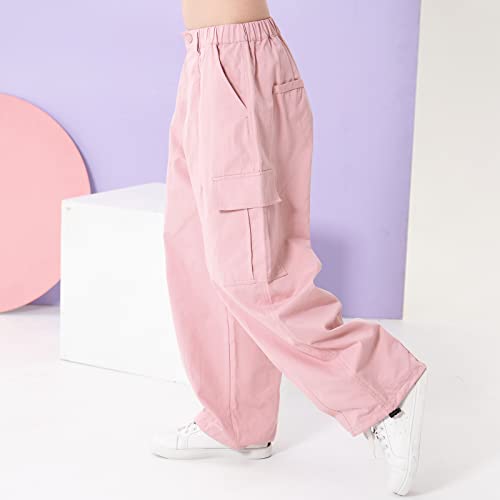 Rolanko Cargo Pants For Girls Wide Leg Trousers With Pockets Streetwear Kids Jogger Pants (Pink, 12-14) #TOP4