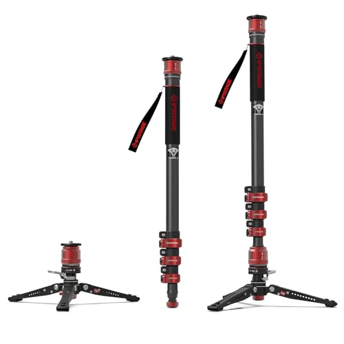 IFOOTAGE Monopode avec pied Cobra 3 C180F-P, Monopode pour appareil photo 181cm/71, Fibre de carbone, Charge maximale 8 kg/17,64 lbs