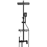 Dnkelar Duschsystem mit Thermostat Mischbatterie | Schwarz Duschset inkl. Verstellbar Duschsäule, 11 Zoll Kopfbrause, ABS Handbrause, 1500mm Schlauch, Thermostat-Brausegarnitur (LED-Anzeige-Schwarz)