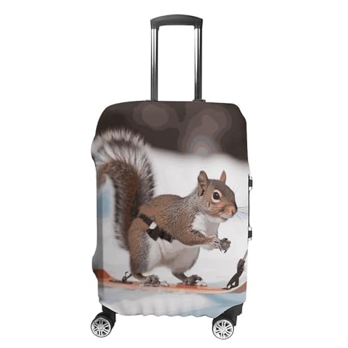 Skiing Squirrel Luggage Cover, Washable Elastic Suitcase Cover Protector Fit 18-32 Inch Luggage