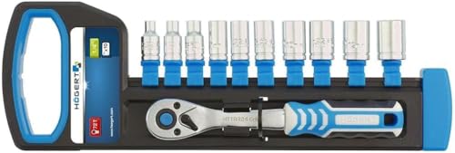 Högert Technik - Jeu de douilles avec cliquet réversible 1/4 avec embouts - Jeu de clés à cliquet à cliquet multi-écrous - Fabriqué en alliage d'acier au chrome vanadium