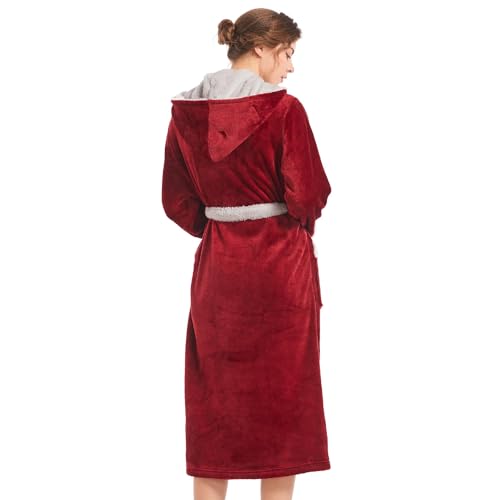 Image of Inner Wish Women Hooded Plush Robe, Fleece Highly Absorbent Cozy Warm Bathrobe