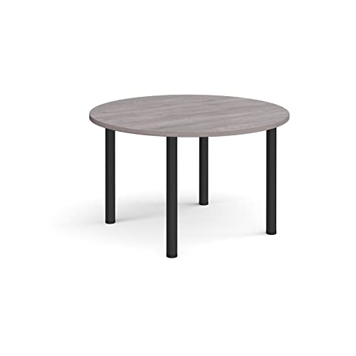 Mr Office Circular radial leg meeting table - black legs, Grey oak, 1200