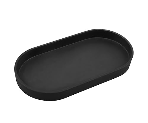 VCREATC Black Small Tray (10 inch), Oval Tray for Kitchen Counter, Bathtub Bathroom Vanity Items, Countertop Organizer, Coffee Accessory, Bar, Serving Seasoning, Salt and Pepper, Soap, Perfume.