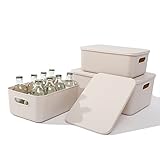 Yishyfier Plastic Storage Baskets With Lid Organizing Container Lidded Knit Storage Organizer Bins for Shelves Drawers Desktop Closet Playroom Classroom Office (M+2S, Light grey)