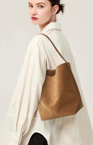 Genuine Leather Bucket Shoulder Bags for Women Ladies Large Tote Purse Handbags Soft Suede Working Satchel4