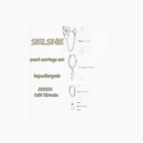 Image of Gold Plated Earrings for Women, 14k Gold Plated Earring Stack Hypoallergenic Pearl Drop Earring Dainty Earrings for Women Trendy Cute Small Huggie Hoop Earring Fashion Womens Jewelry