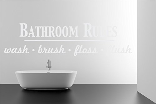Bathroom Rules Wash Brush Floss Flush Quote Saying Wall Sticker