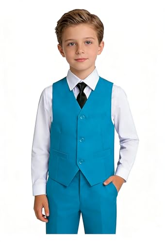 Image of YuanLu Toddler Boys Formal Suits Set,Vest Pants Dress Shirt and Tie for Kids Boy Wedding Ring Bearer Oufit