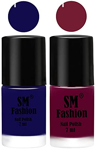 Image of Long Lasting Nail Polish | Nail Paint Combo 7 ml Each) - Set of 2 Dark Blue-Mulberry