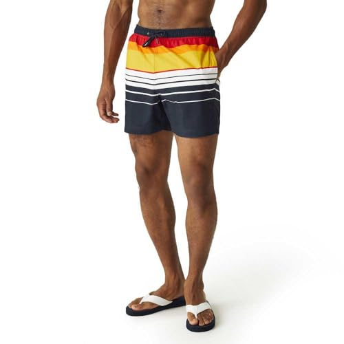 Regatta Men's Loras Swim Shorts Swimwear, Navy Blue/Orange Striped, XXX-Large