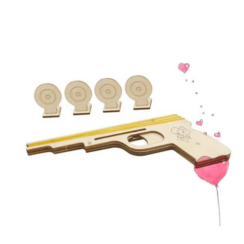 WOONEKY Pistolet Bois avec Élastique Lanceur Classique à Assembler pour Garçons Garçon Fille Jeu Extérieur Intérieur pour Coordination et Distraction