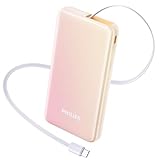 Philips (フィリップス) モバイルバッテリー 10000mAh大容量 巻き取り式USB-Cケーブル PD20W急速充電 出力入力対応 二台同時充電 パススルー充電 スマホ充電器 PSE認証済 多種保護 持ち運びやすい DLP1913CP