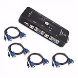 Chaveador kvm usb switch 4 portas vga/ e kit 4 cabos kvm usb