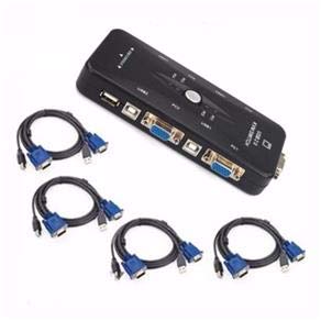 Chaveador kvm usb switch 4 portas vga/ e kit 4 cabos kvm usb