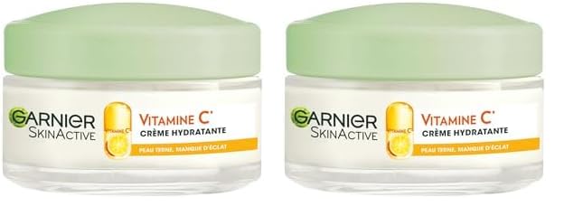 Garnier - Crème Hydratante Bio - Hydratation et Éclat Au Quotidien - Enrichi en Vitamine C et Agrumes - Pour les Peaux Sèches et Ternes - 50 ml (Lot de 2)