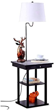 Brightech Madison Table & Lamp Combo with LED Bulb, Desk Lamp with USB Port, Bedside Reading Lamp, Modern End Table with Floor Lamp for Bedroom, Living Room, Office - Black with White Shade