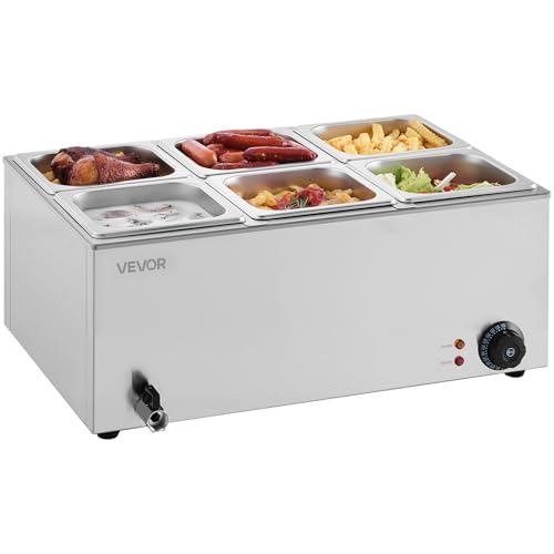 VEVOR kommerzieller Speisenwärmer 13,5 L Speisebehälter 6 x 2.2L Edelstahl Buffetwärmer, elektrische Warmhalteplatte, 1200 W Profi Buffet-Wasserbad, Buffet-Bain-Marie, 30–85 °C Temperaturregelung