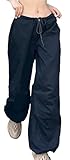Drawstring Low Waist Baggy Cargo Pants Patchwork Hippie Parachute Pants Streetwear Hip Hop Cargo Joggers Trousers for Women