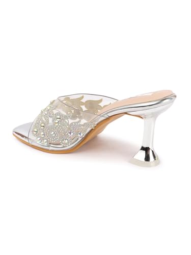 Image of ELLE women's Square Toe Spool heel Embellished Strap Slip-On Sandal