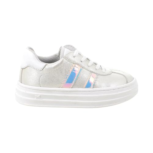 Baskets blanches fille anti-salissure détail laminé résistante
