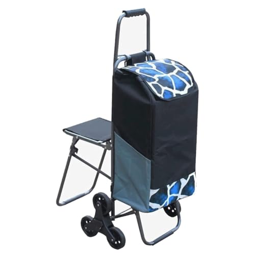 Carrito de compras plegable con asiento, carrito de compras resistente con ruedas para comestibles, lavandería y viajes, carrito de compras portátil para un fácil transporte