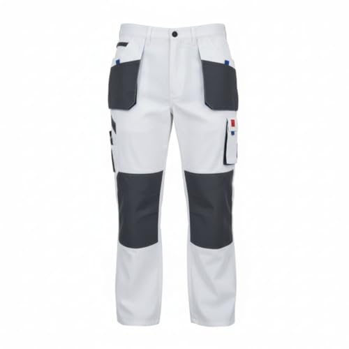 TAMS Basic Arbeitshose Herren Kniepolstertaschen 8 Taschen Arbeitskleidung verstärkte Nähte Bundhose Herren Arbeitshosen Knieschutztaschen 44-64 (DE/NL/SE/PL Numerisch 64 Regular Regular weiß)