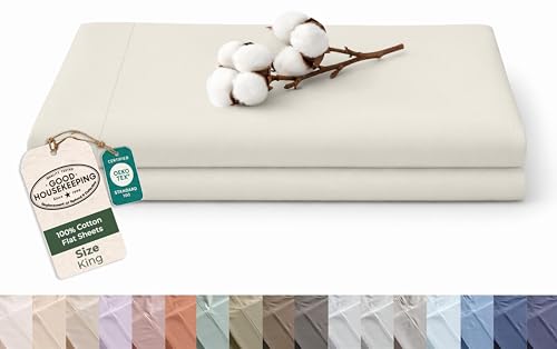 Image of Royale Linens 100% Organic Cotton King Size Flat Sheet Only - Percale Top Sheets - King Flat Sheet Sold Separately - Lightweight & Super Soft 100% Cotton Sand Bed Sheets Only (105 inch x 102 inch, Sand)