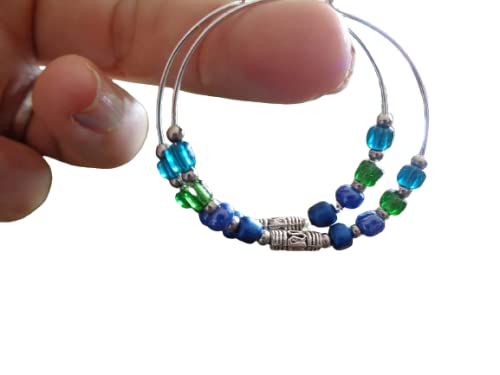 ⊹⊱❁✿ PERLE DI VETRO BALI CERCHIO BLU TURCHESE ✿ ❁⊰⊹ Orecchini in stile Bali