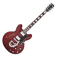 Basswood body offers deep resonant tones Add nuanced vibrato to your playing using the on-board tremolo arm Outstanding projection produced by braced semi-hollow basswood body Stand out on stage with eye-catching cherry red finish