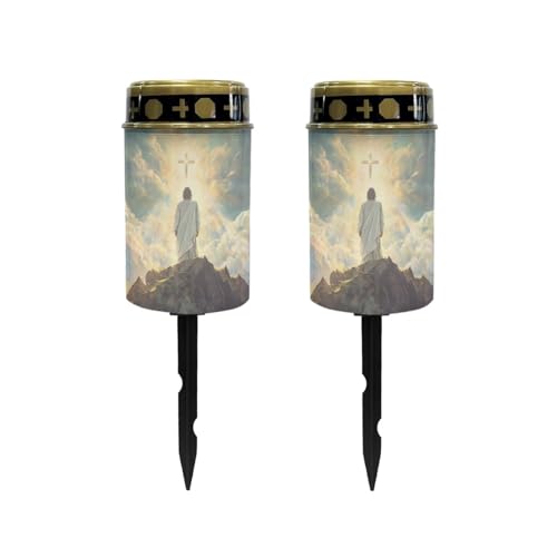 Image of Poceacles 2 Pack Cross Solar Candle Cemetery Solar Lights for Grave LED Garden Lights Solar Powered Solar Pathway Lights Outdoor Waterproof with Dusk to Dawn Sensor, God Cross Light