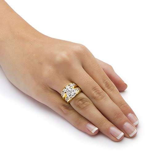 Palm Beach Jewelry 14k Yellow Gold-Plated Round Cubic Zirconia Channel Set Graduated Bridal Ring Set3