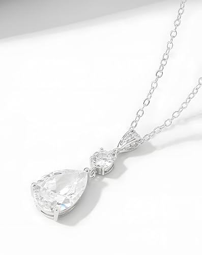 Teardrop Necklace Cubic Zirconia Drop Wedding Bridal Pendant Necklace for Women, Silver Rose Gold Plated Copper Brass Micro Inlay CZ Simple Fine Jewelry Gifts Mother's Day Valentines2