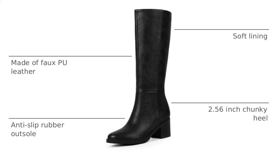 Image of Easyfox Womens Knee High Boots Chunky Low Heel Round Toe Tall Long Boots | Balanced Low Block Heel, Roomy Round Toe, Anti-slip Rubber Outsole, Fashion Heeled Dressy Fall Winter Long Boots for Women