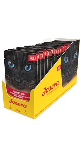 JOSERA Filet Huhn mit Rind (16 x 70 g) | Adult | Premium Nassfutter für ausgewachsene Katzen | Huhn & Rind mit 40% Hühnerfilet | getreidefrei | Katzenfutter nass im Frischebeutel | 16er Pack