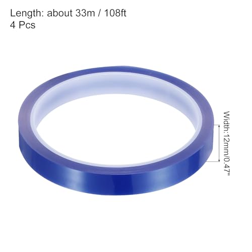 Image of uxcell Blue Heat Tape, 4 Rolls 12mmx33m 108ft High Temperature Heat Resistant Tape for Sublimation,Heat Vinyl Press,Heat Transfer, Circuit Board, No Residue