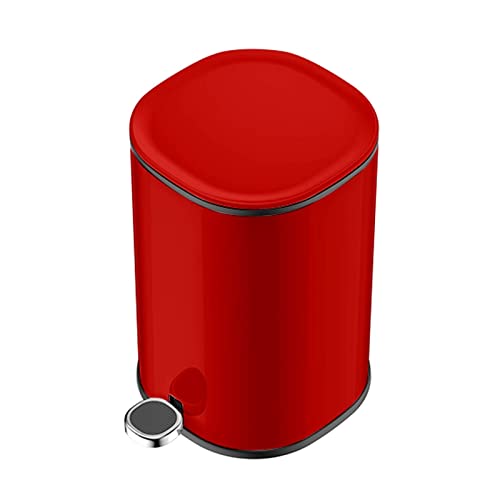 CJHFR472SG Cubo Basura Cocina Botes de basura de 5l Hogar Dormitorio Baño Sala de estar Pedal Simple con tapa Botes de basura Cocina Baño Oficina Cesta de papel de desecho Papelera Baño(Red)