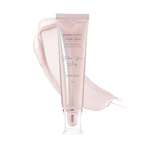 FACES CANADA Crème stroboscopique – Or rose, apprêt 30 ml + surligneur + hydratant beurre de karité et acide hyaluronique hydratation intense impeccable peau rosée éclatante Base de maquillage
