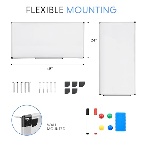 Simple Deluxe Magnetic Dry Erase Board 48" x 24" Whiteboard, 1 Dry Eraser & 2 Multicolor Markers & 4 Magnetic Pins, Silver Reinforced Aluminum Frame for Home, School, Office - Image 6