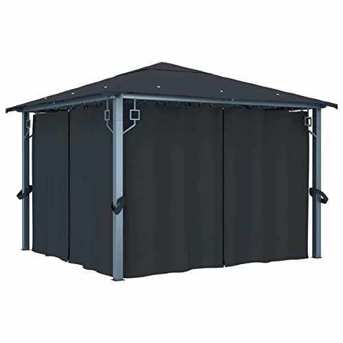 Gecheer Tonnelle avec Rideau 300x300 cm Anthracite Aluminium, Tente de Réception Gazebo Pavillon Extérieur Belvédère pour Jardin, Camping, Festival, Fête, Marriage, BBQ, Terrasse, Plage