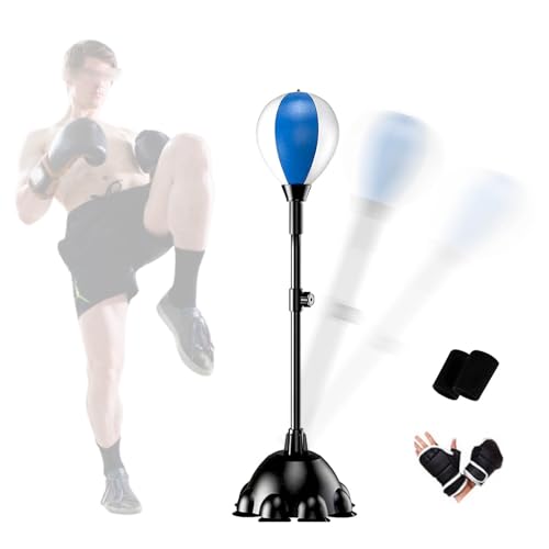 MBBTAG Saco de Boxeo de Pie Punching Ball con Altura Ajustable Fácil de Mover Punchingball Boxstand Fitness Boxeo con Base de Succión Aliviar El Estrés Entrenador de Boxeo Vertical(Azul)